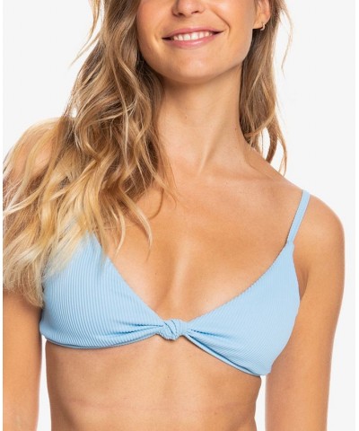 Juniors' Ribbed Love The Surf Knot-Front Bikini Top Powder Blue $18.62 Swimsuits