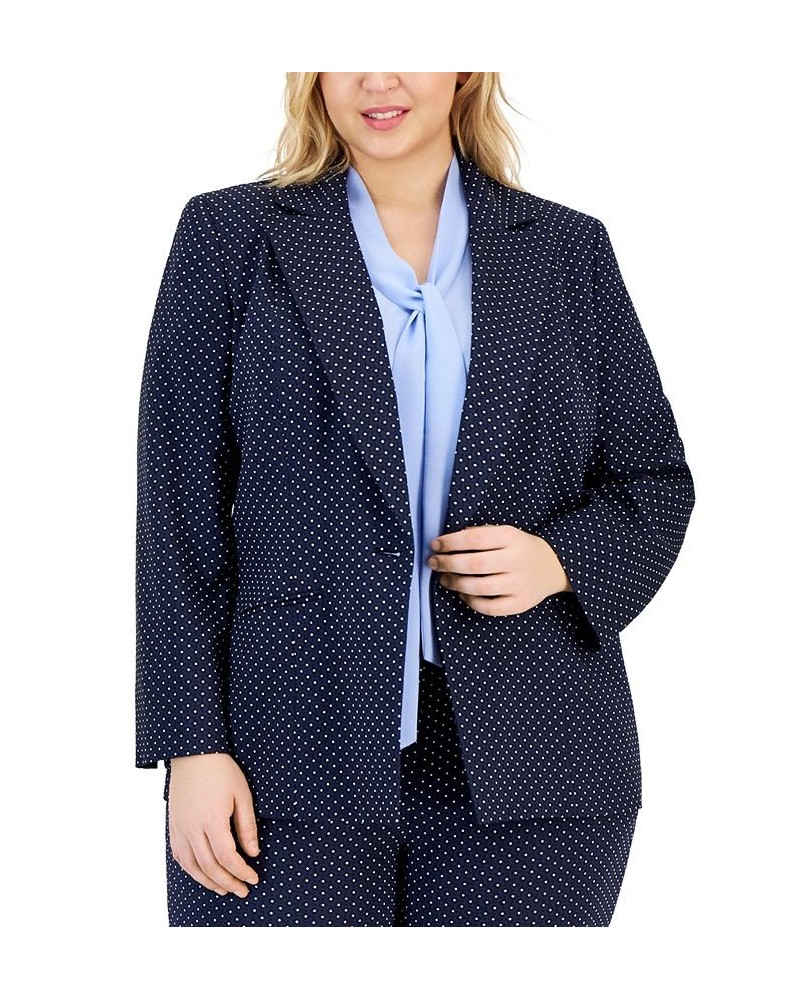 Plus Size Stretch Jacquard Dot-Print Blazer Kasper Navy $33.97 Jackets