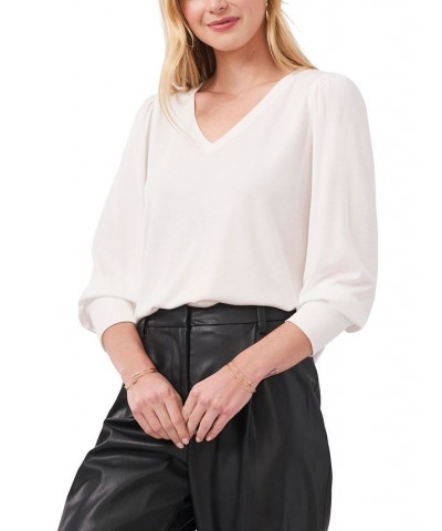 Women's V-Neck Modal Rib Knit Top White $29.67 Tops