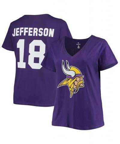 Women's Plus Size Justin Jefferson Purple Minnesota Vikings Name Number V-Neck T-shirt Purple $28.07 Tops