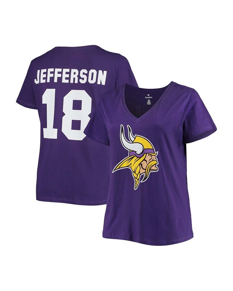 Women's Plus Size Justin Jefferson Purple Minnesota Vikings Name Number V-Neck T-shirt Purple $28.07 Tops