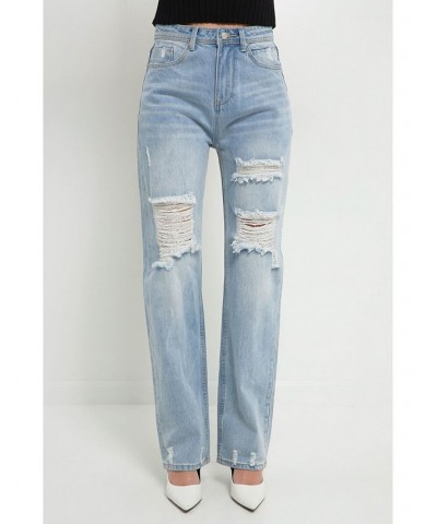 Women's Destroyed Jeans Blue $49.00 Jeans