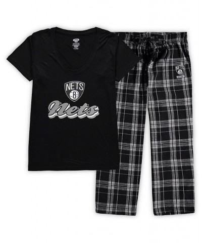 Women's Black and Gray Brooklyn Nets Plus Size Ethos T-shirt and Pants Sleep Set Black, Gray $29.25 Pajama