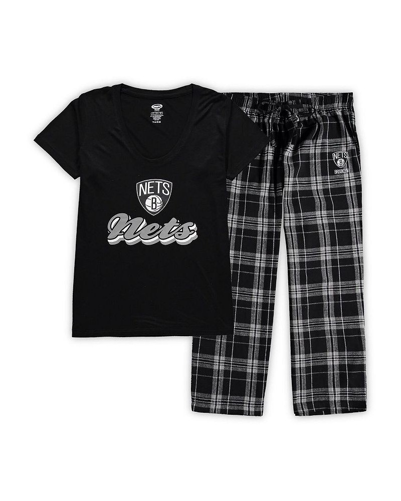 Women's Black and Gray Brooklyn Nets Plus Size Ethos T-shirt and Pants Sleep Set Black, Gray $29.25 Pajama