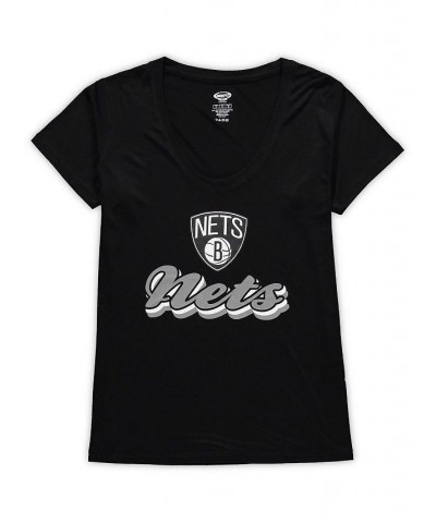 Women's Black and Gray Brooklyn Nets Plus Size Ethos T-shirt and Pants Sleep Set Black, Gray $29.25 Pajama