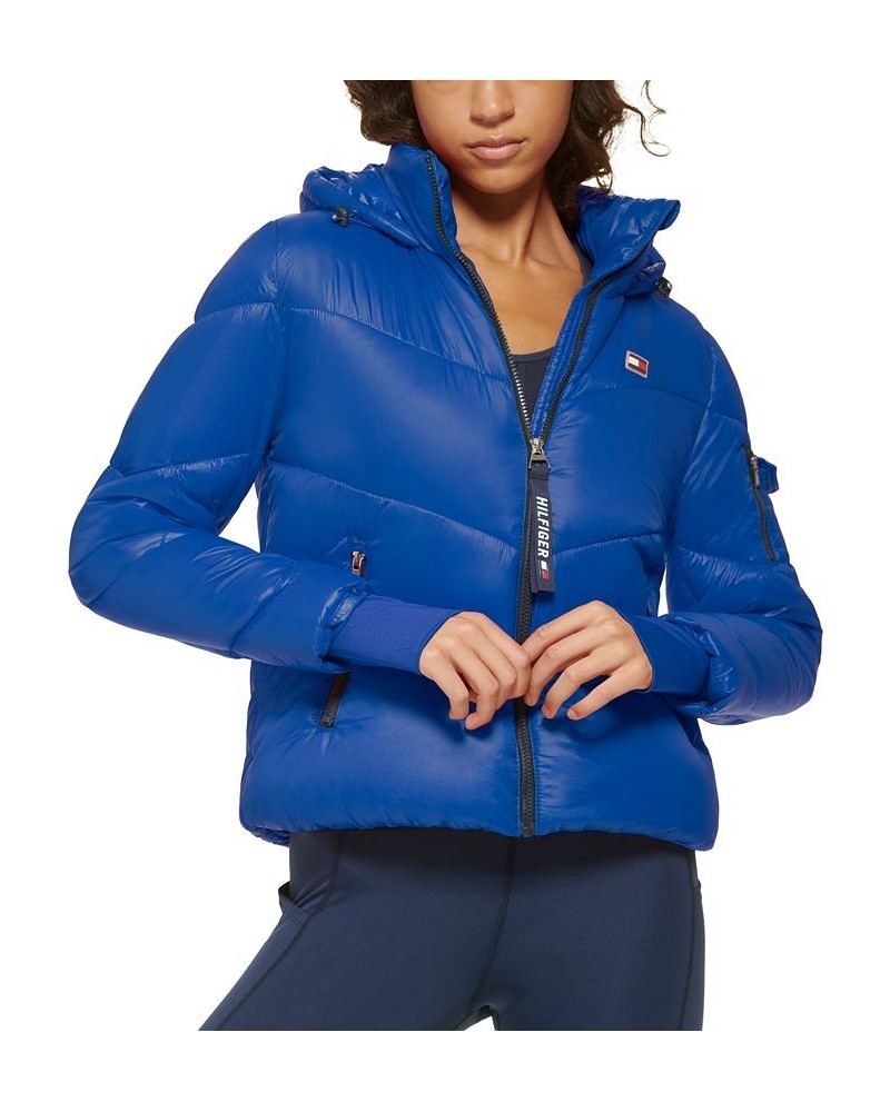 Women's Hooded Puffer Jacket Royal Blue $40.37 Jackets