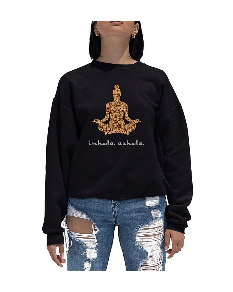 Women's Word Art Crewneck Inhale Exhale Sweatshirt Black $22.00 Tops