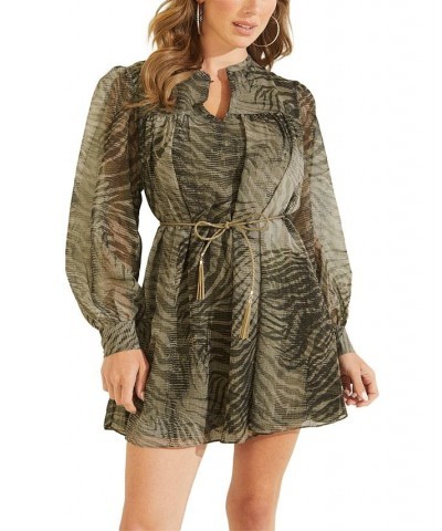 Women's Morgane Floral-Print Belted Chiffon Dress Forest Tiger Military Print $27.51 Dresses