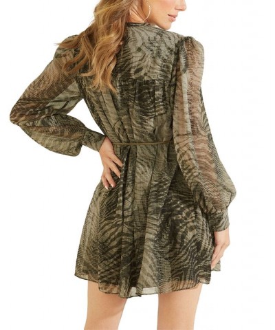 Women's Morgane Floral-Print Belted Chiffon Dress Forest Tiger Military Print $27.51 Dresses