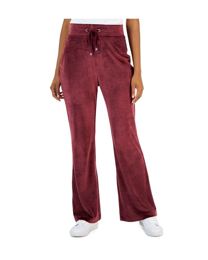 Women's Velour High-Rise Flare-Leg Pants Port $18.66 Pants