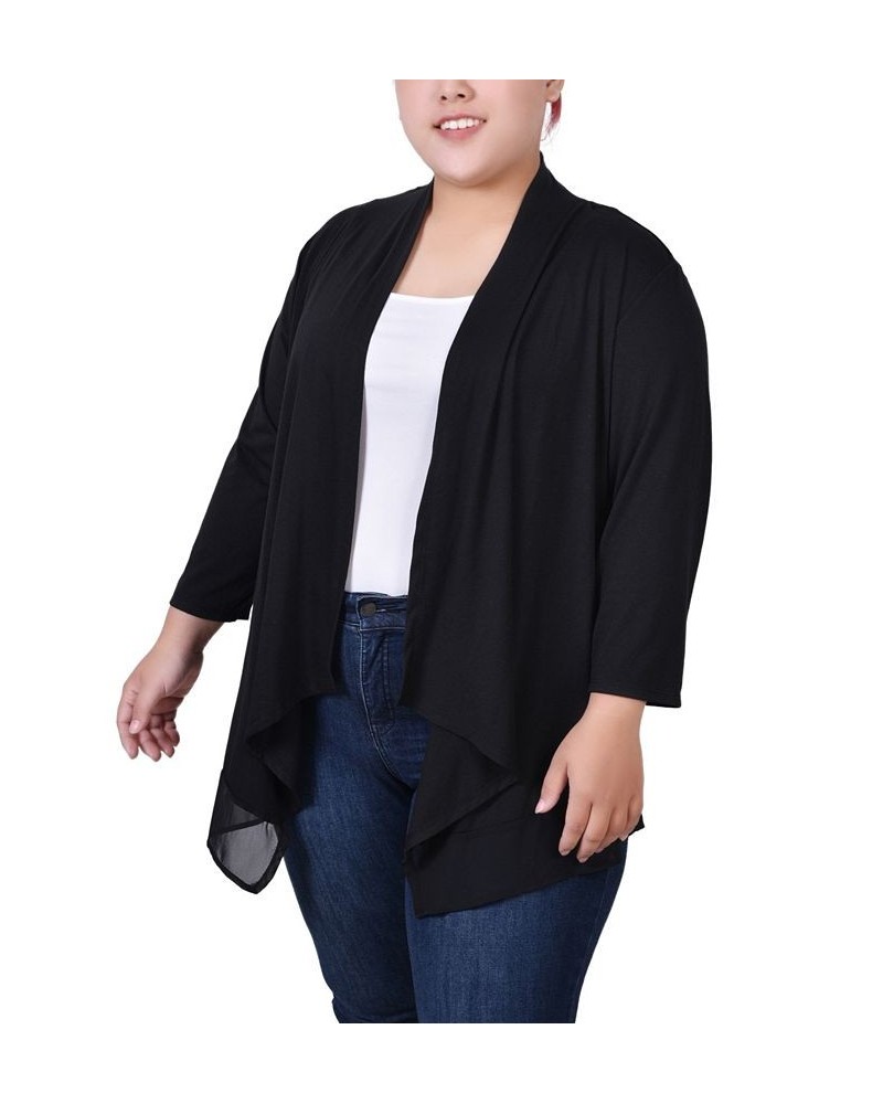 Plus Size 3/4 Sleeve Sharkbite Hem Cardigan Black $15.09 Sweaters