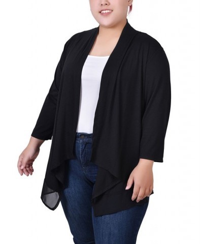 Plus Size 3/4 Sleeve Sharkbite Hem Cardigan Black $15.09 Sweaters