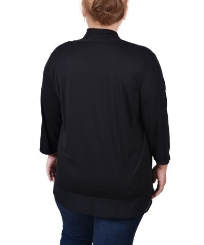 Plus Size 3/4 Sleeve Sharkbite Hem Cardigan Black $15.09 Sweaters