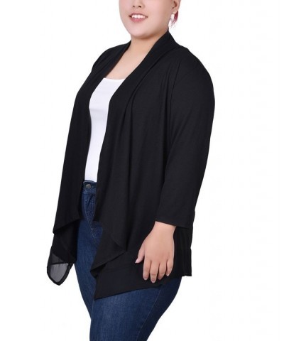 Plus Size 3/4 Sleeve Sharkbite Hem Cardigan Black $15.09 Sweaters