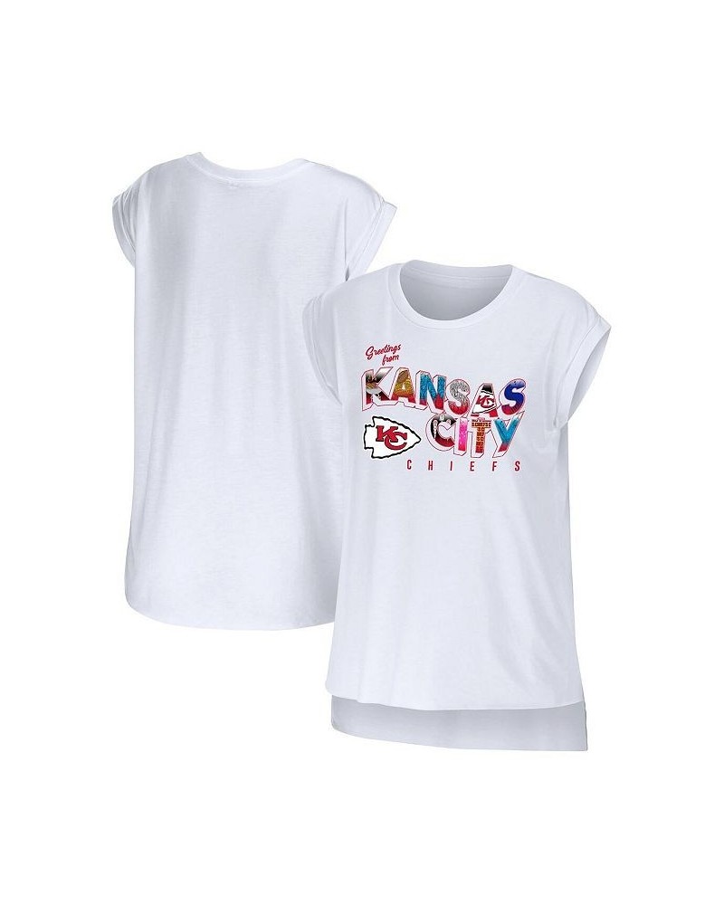 Women's White Kansas City Chiefs Greetings From Muscle T-shirt White $28.49 Tops