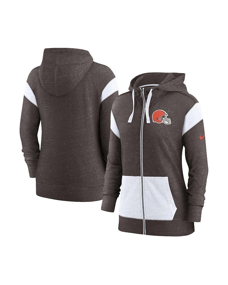 Women's Heathered Brown and Heathered White Cleveland Browns Monaco Full-Zip Hoodie Brown $41.40 Sweatshirts