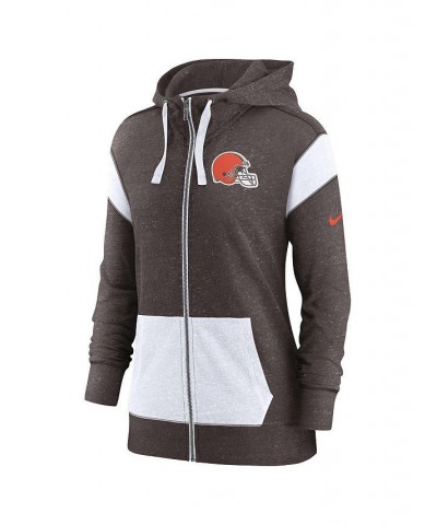 Women's Heathered Brown and Heathered White Cleveland Browns Monaco Full-Zip Hoodie Brown $41.40 Sweatshirts