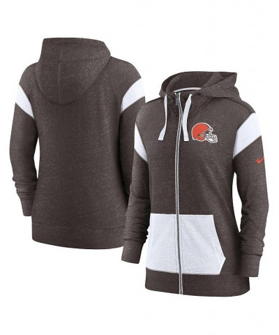 Women's Heathered Brown and Heathered White Cleveland Browns Monaco Full-Zip Hoodie Brown $41.40 Sweatshirts