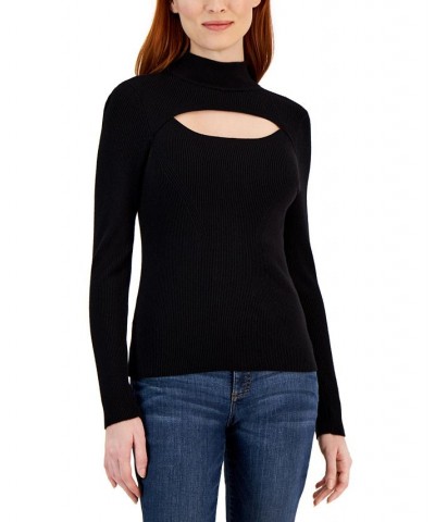Women's Ribbed Cutout Sweater Black $19.45 Sweaters