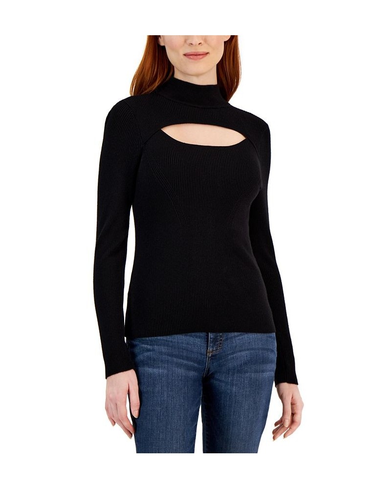 Women's Ribbed Cutout Sweater Black $19.45 Sweaters