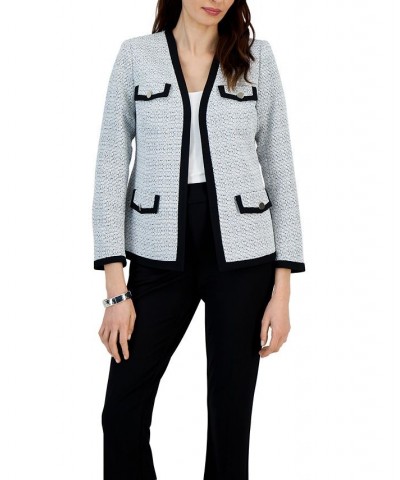 Tweed Open Front Contrast Trim Blazer Lily White/Black $58.11 Jackets