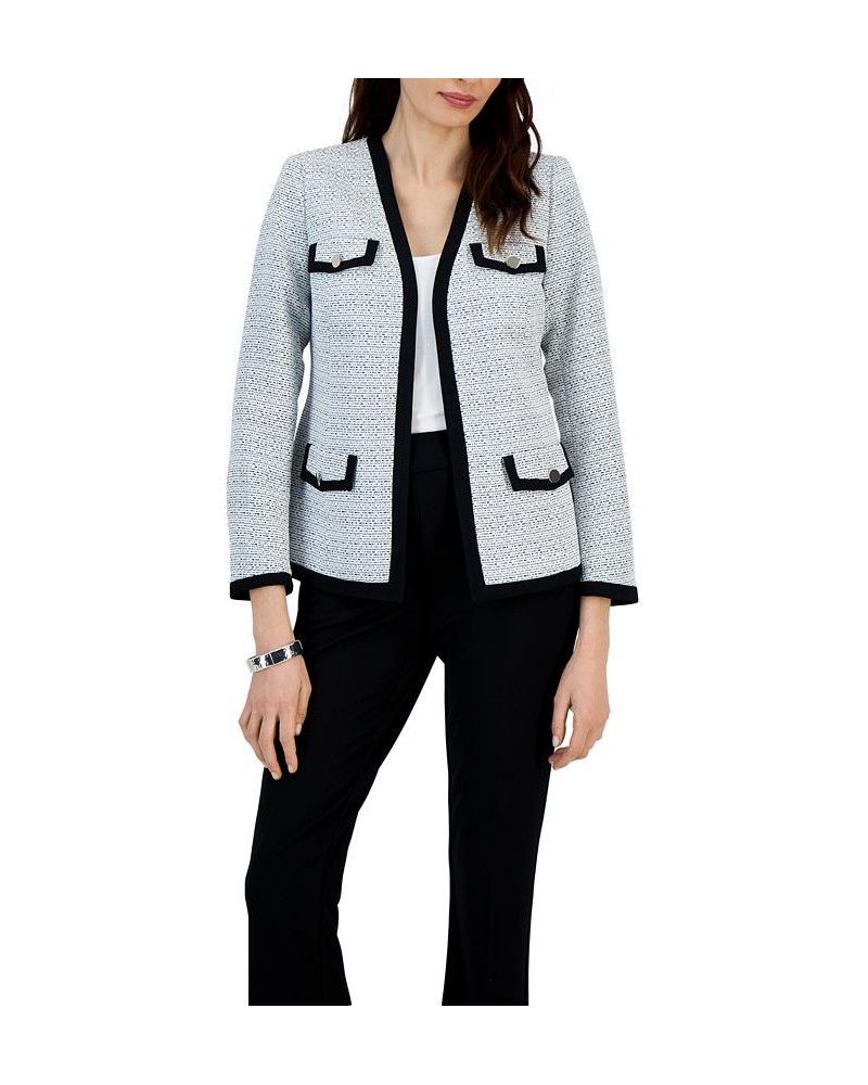 Tweed Open Front Contrast Trim Blazer Lily White/Black $58.11 Jackets