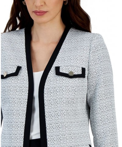 Tweed Open Front Contrast Trim Blazer Lily White/Black $58.11 Jackets