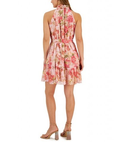 Women's Floral-Print Mock-Neck A-Line Dress Tickle Me Pink $32.56 Dresses