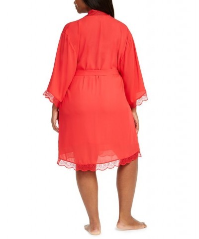 Plus Size Lace-Trim Chiffon Wrap Robe Red $14.87 Sleepwear