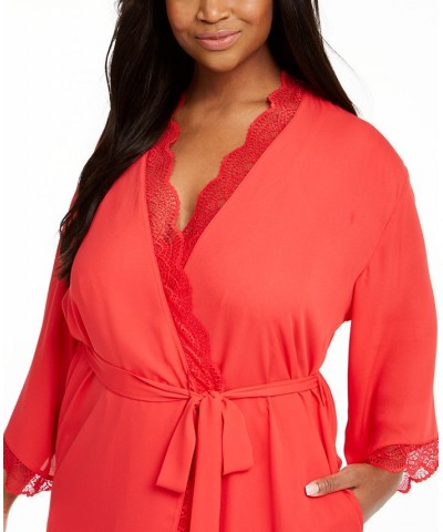 Plus Size Lace-Trim Chiffon Wrap Robe Red $14.87 Sleepwear