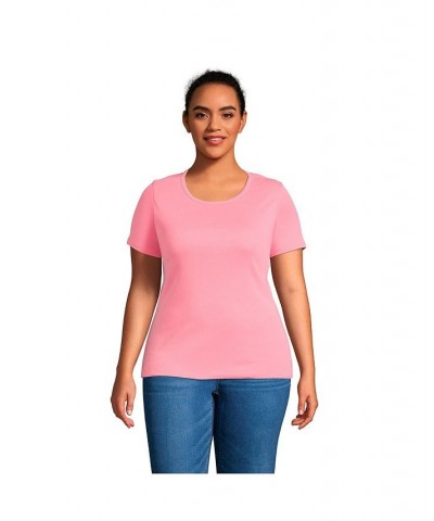 Women's Plus Size Cotton Rib Short Sleeve Crewneck T-shirt Salt washed pink $18.43 Tops