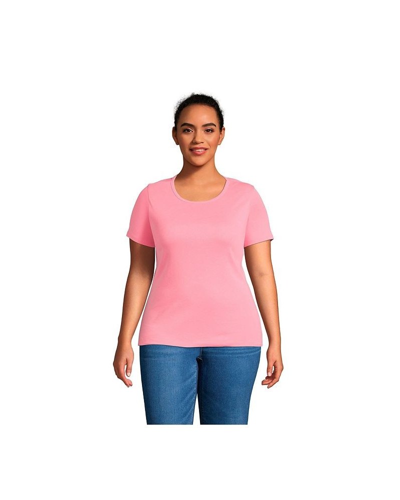 Women's Plus Size Cotton Rib Short Sleeve Crewneck T-shirt Salt washed pink $18.43 Tops