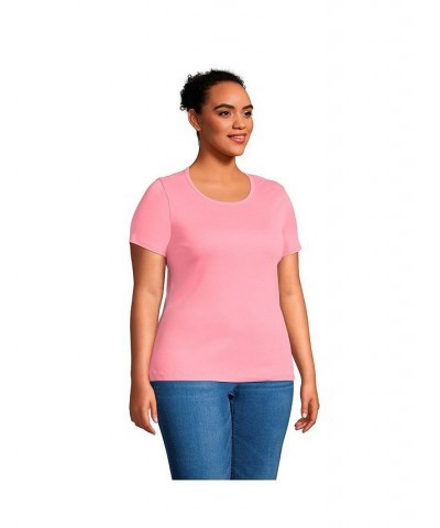 Women's Plus Size Cotton Rib Short Sleeve Crewneck T-shirt Salt washed pink $18.43 Tops