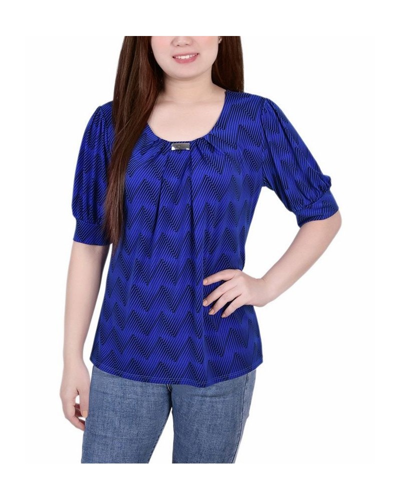 Petite Printed Balloon Sleeve Top Surf The Web Blk Zig Zag $14.72 Tops