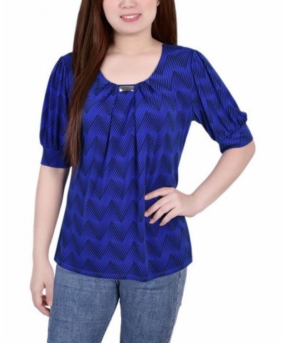 Petite Printed Balloon Sleeve Top Surf The Web Blk Zig Zag $14.72 Tops