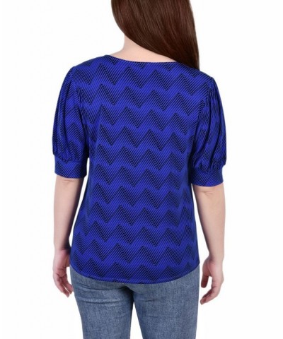 Petite Printed Balloon Sleeve Top Surf The Web Blk Zig Zag $14.72 Tops