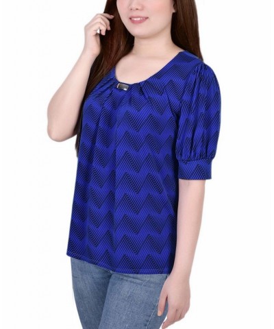 Petite Printed Balloon Sleeve Top Surf The Web Blk Zig Zag $14.72 Tops