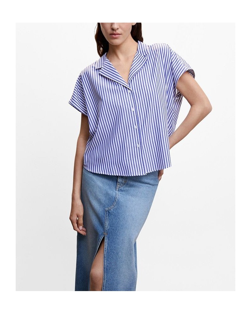 Women's Short Sleeve Striped Shirt Blue $25.76 Tops