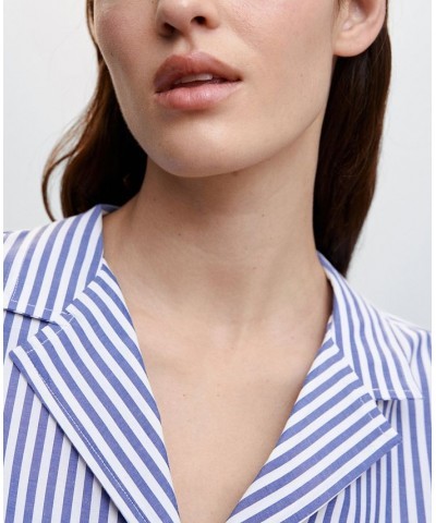 Women's Short Sleeve Striped Shirt Blue $25.76 Tops