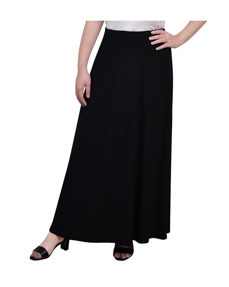 Women's Maxi A-Line Skirt with Front Faux Belt and Ring Detail Black $17.60 Skirts