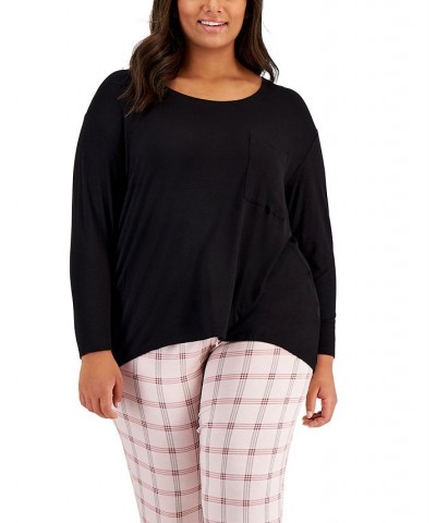 Plus Size Long-Sleeve Jersey Sleep Top Black $12.79 Sleepwear