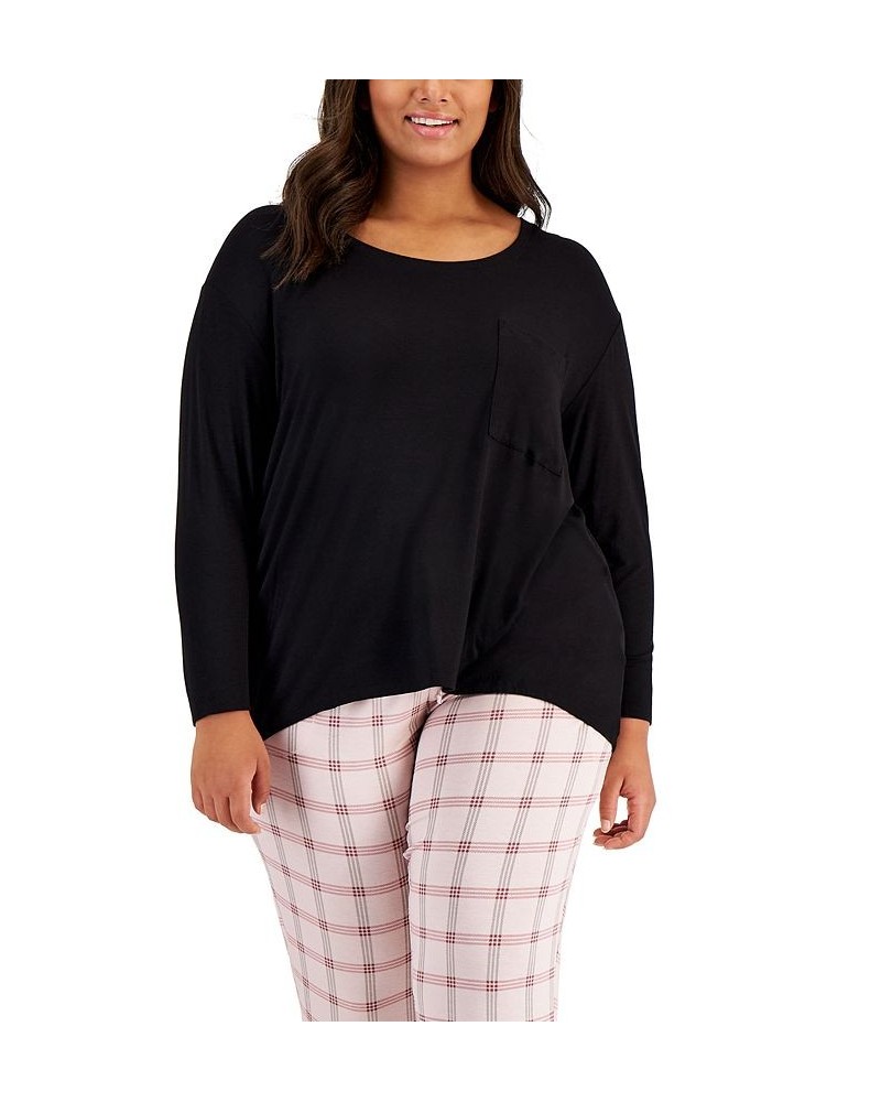 Plus Size Long-Sleeve Jersey Sleep Top Black $12.79 Sleepwear