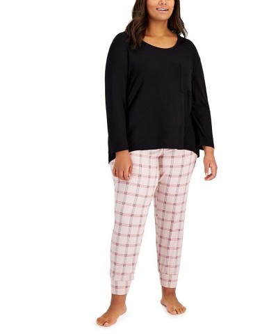 Plus Size Long-Sleeve Jersey Sleep Top Black $12.79 Sleepwear