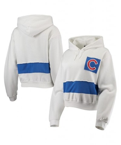 Women's White and Royal Chicago Cubs Cropped Pullover Hoodie White, Royal $38.99 Sweatshirts