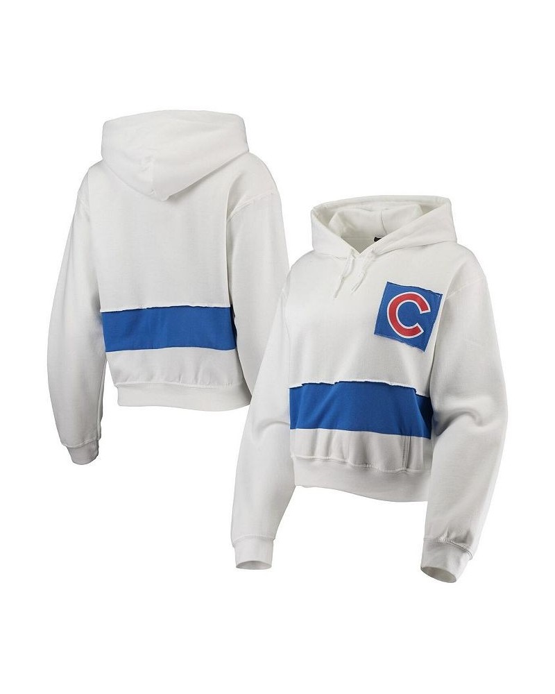 Women's White and Royal Chicago Cubs Cropped Pullover Hoodie White, Royal $38.99 Sweatshirts