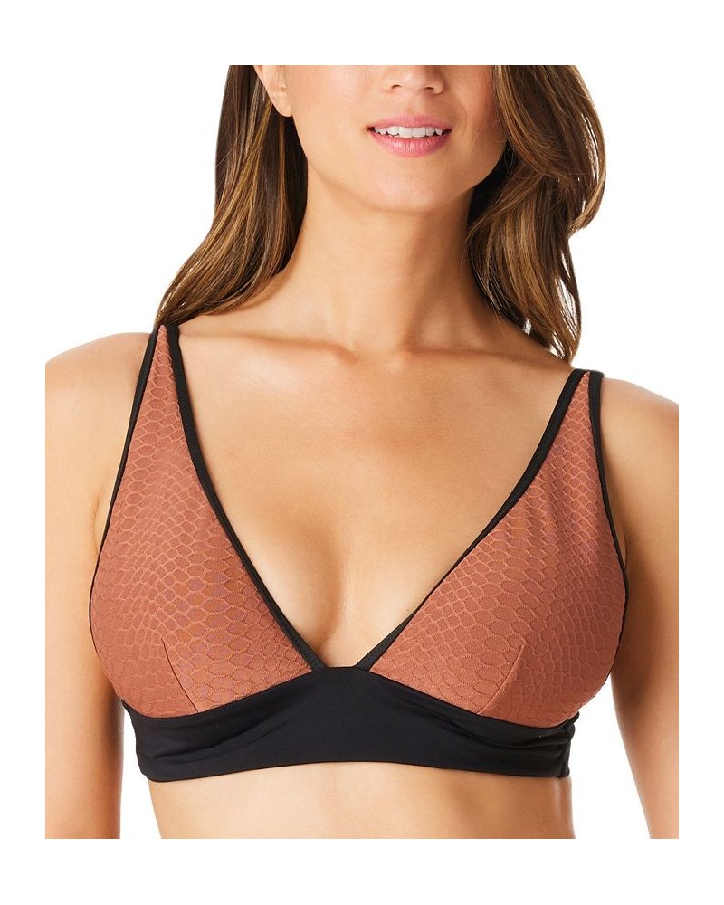 Women's Snake Bite Plunge Bikini Top & High-Leg Bottoms Brown $37.92 Swimsuits