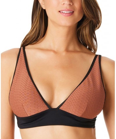 Women's Snake Bite Plunge Bikini Top & High-Leg Bottoms Brown $37.92 Swimsuits