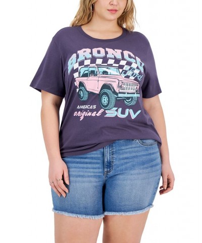 Trendy Plus Size Bronco Checker Graphic T-Shirt Graystone $23.40 Tops