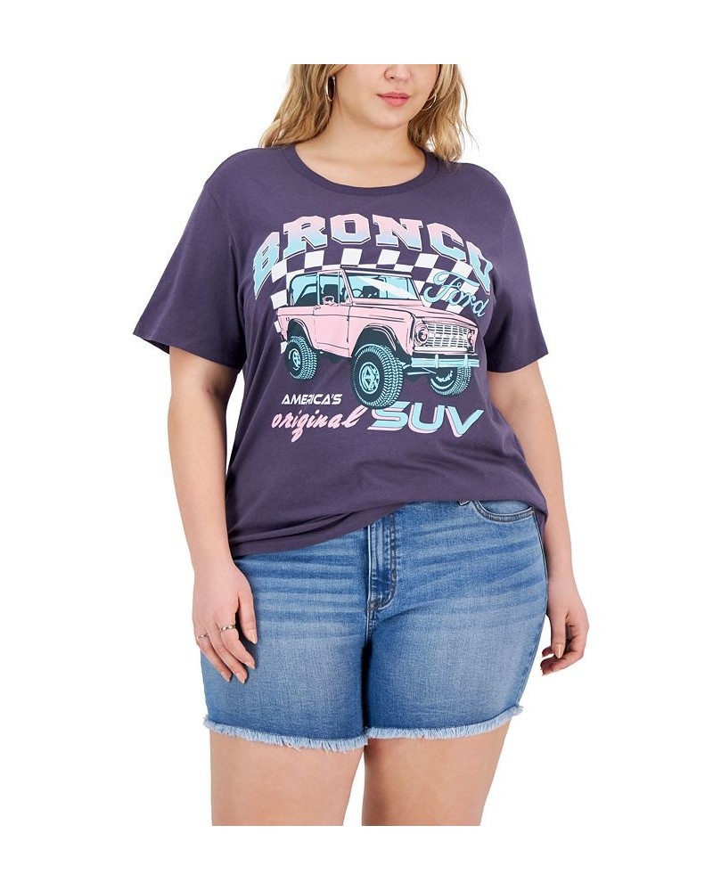 Trendy Plus Size Bronco Checker Graphic T-Shirt Graystone $23.40 Tops