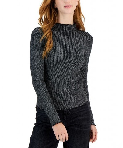 Juniors' Ribbed Mock-Neck Lurex Sweater Black $12.00 Sweaters